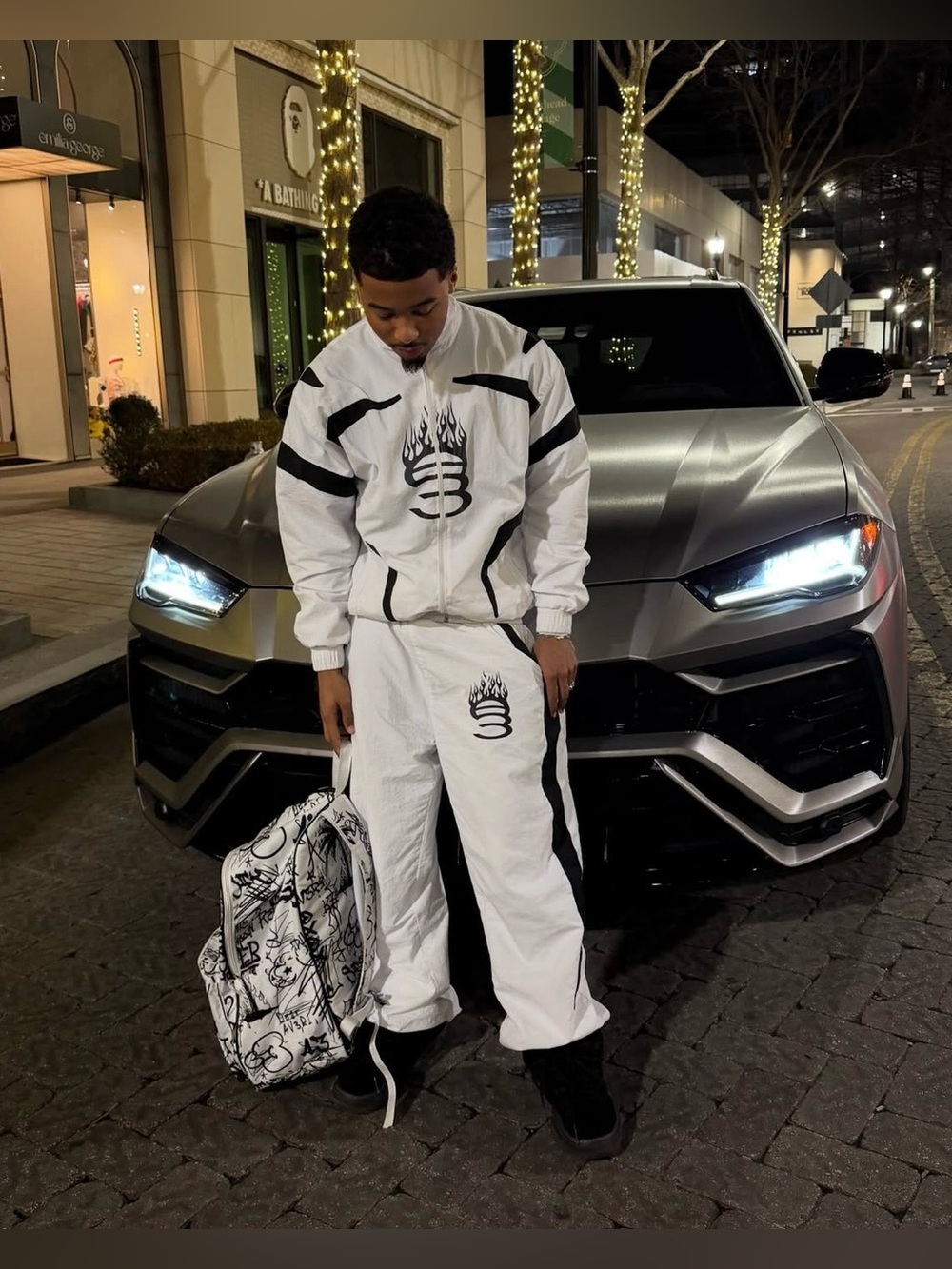 AV3RI White Track Jacket & Pants Set with Black Accents